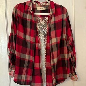 Anthropologie lace plaid long sleeve